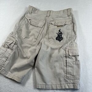 JNCO VTG Jeans Cargo Shorts Boys 16 Beige Skater Y2K Crown Logo Embroidered